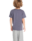 Back view of the Chaser Kids Bolt Star Smiley Tee in Avalon Blue on a white background