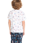 Back view of the Chaser Kids Allover Sailboats Tee in white with allover sailboat print on a white background
