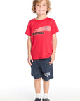 Full body view of Chaser Kids Baseball Star Classic Tee paired with the Navy USA Shorts for a sporty summer look