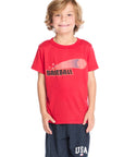Front view of Chaser Kids Baseball Star Classic Tee in Crimson Red featuring vintage baseball graphic with retro lettering