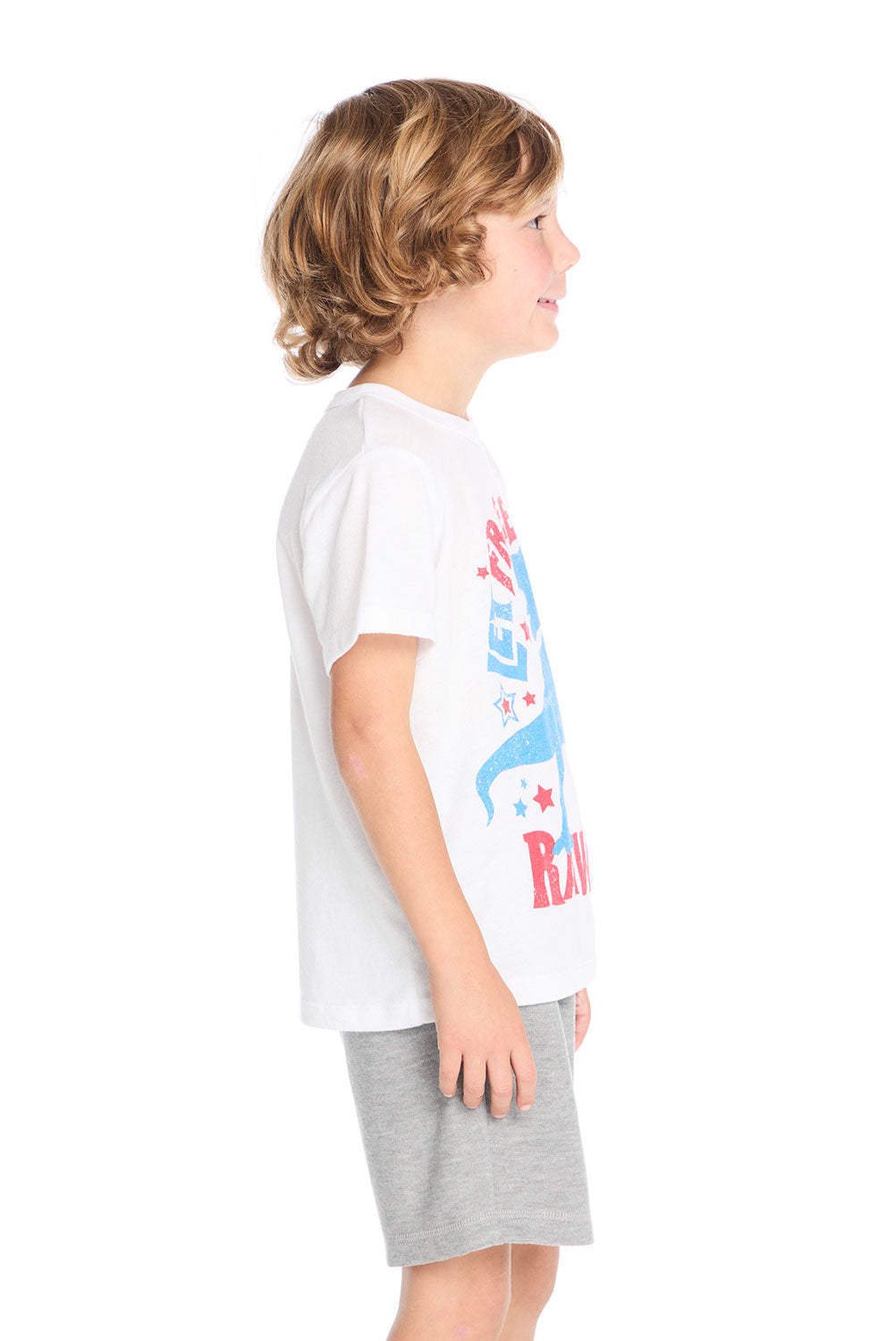 Side view of Chaser Kids Let Freedom Roar Tee showing soft cotton-blend knit and short sleeves