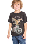 Front view of Chaser Kids Land Of The Free Classic Tee in Vintage Black featuring eagle and motorcycle graphic with distressed lettering