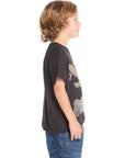 Side view of Chaser Kids Land Of The Free Classic Tee showing short sleeves and soft vintage-wash cotton-blend fabric