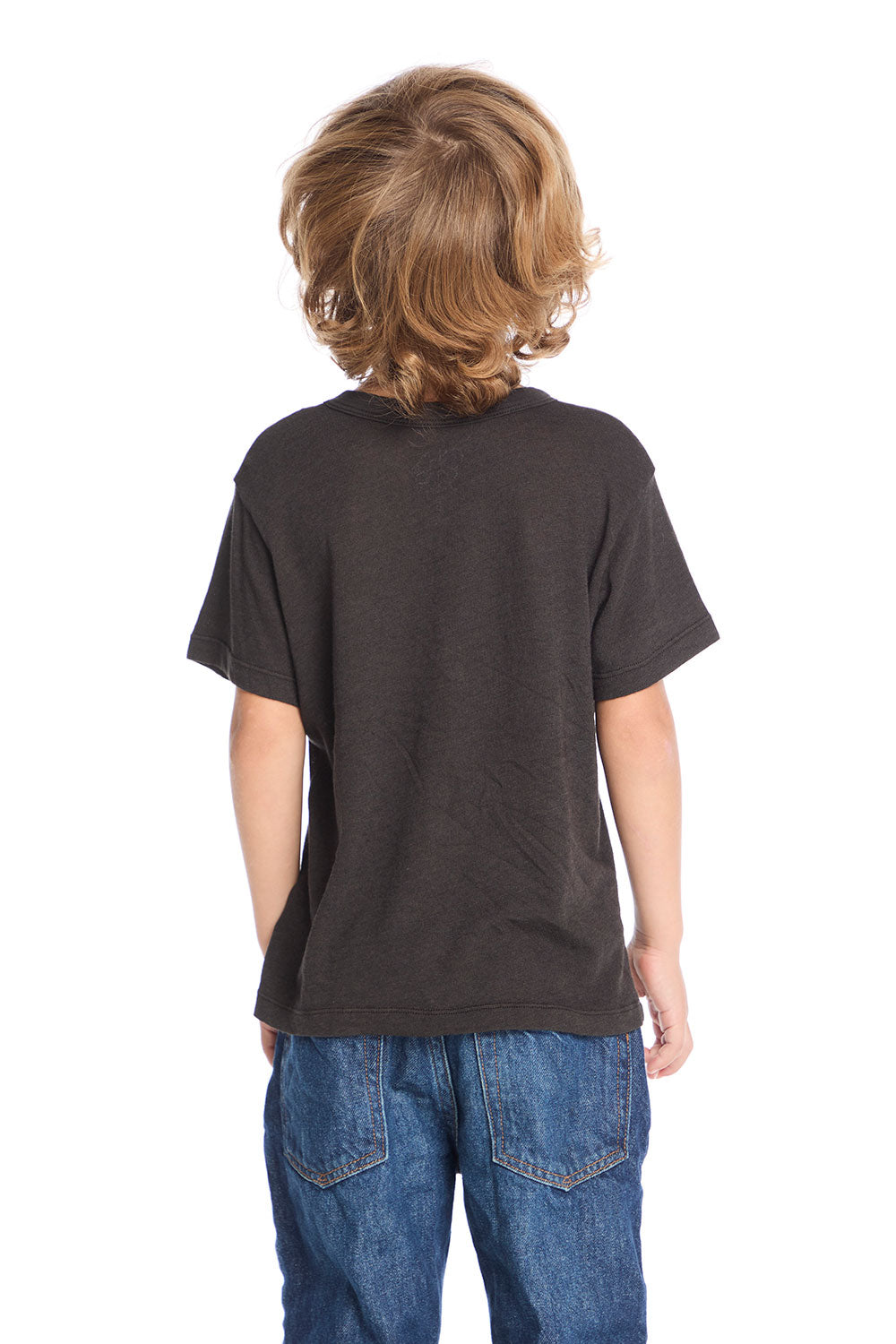 Back view of Chaser Kids Land Of The Free Classic Tee highlighting solid vintage black back and easy relaxed fit
