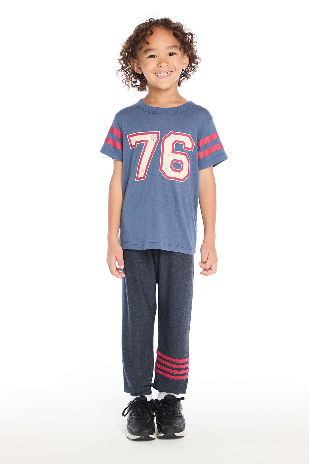 Full body view of Chaser Kids 76 Classic Tee shown with the Avalon Joggers for a coordinated sporty look