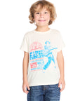 Front view of Chaser Kids Sun Records Elvis Live Tee in Vintage White featuring bold blue and red Elvis Presley concert graphic