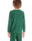 Back view of boy wearing Chaser’s Greatest Of All Time Everest Green long sleeve top in solid green on a white background