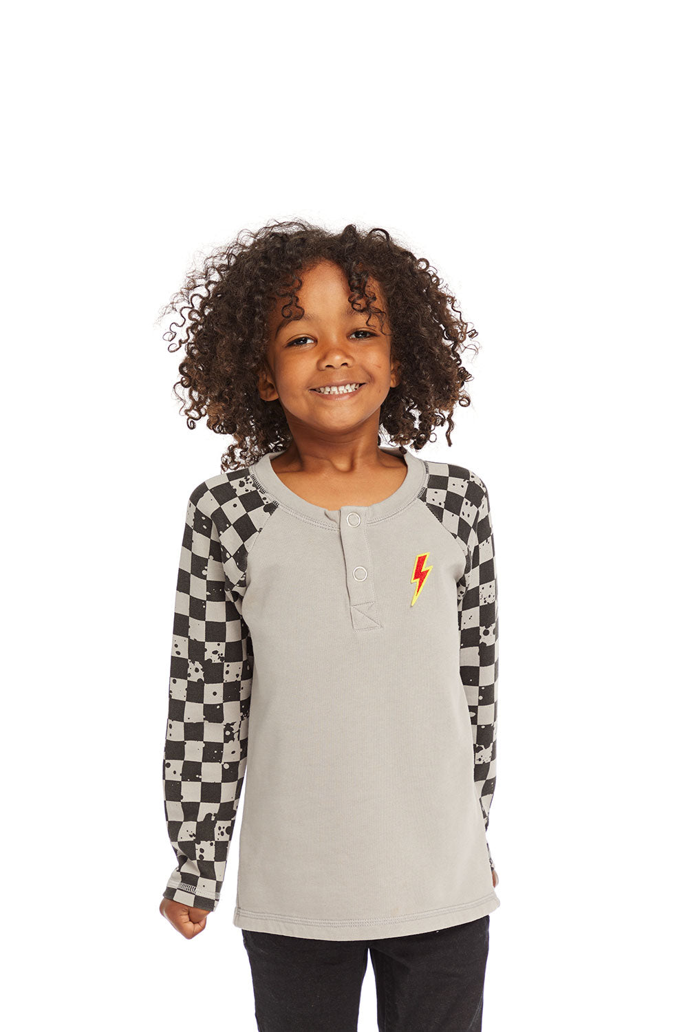 Long Sleeve Splatter Checker Raglan Button Up Henley BOYS chaserbrand