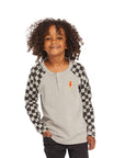 Long Sleeve Splatter Checker Raglan Button Up Henley BOYS chaserbrand