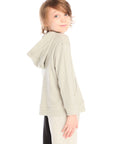 Side view of boy wearing Chaser’s Heather Grey Zip Up Hoodie with waffle texture against a white background