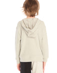Back view of boy wearing Chaser’s Heather Grey Zip Up Hoodie with waffle texture against a white background