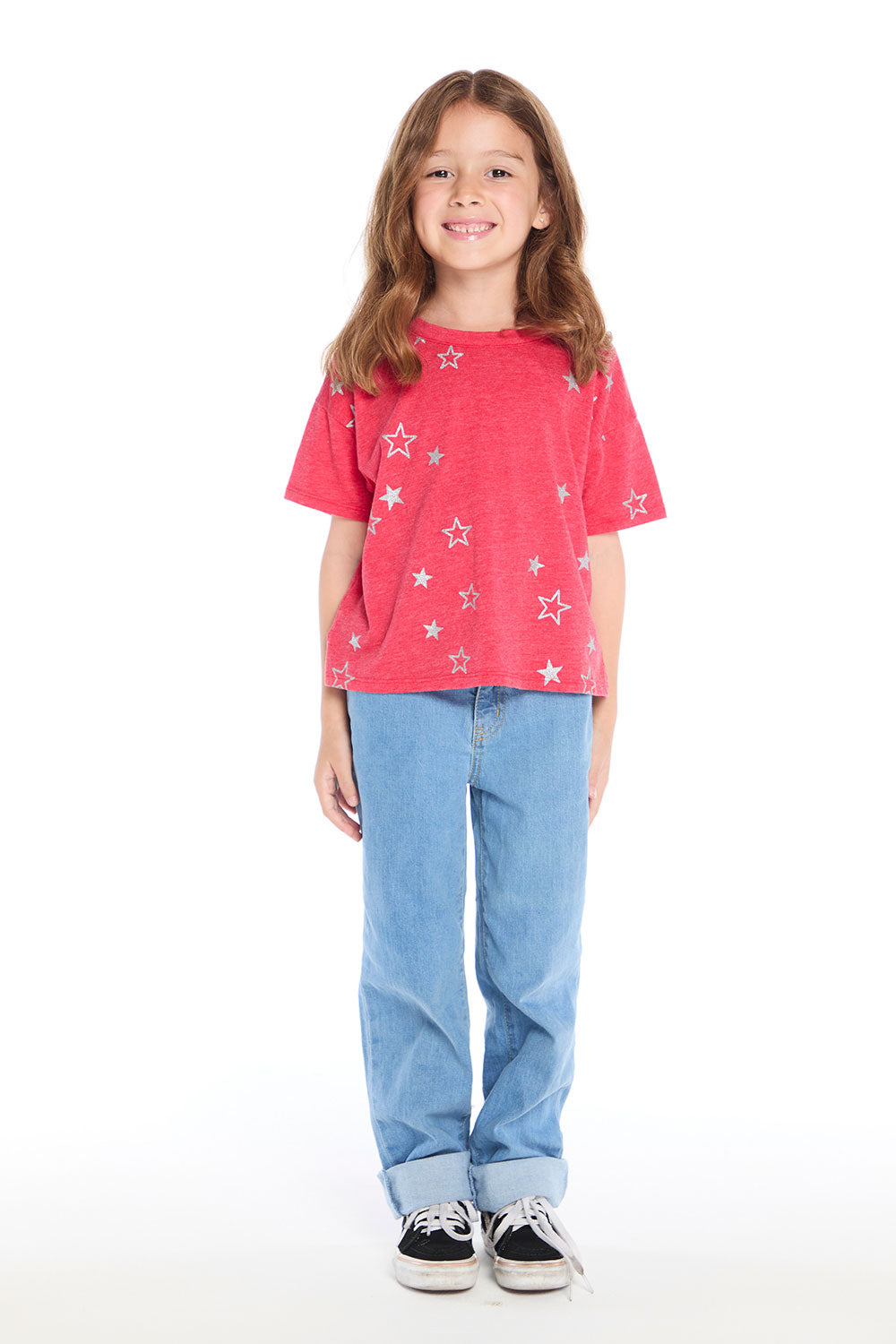 Tossed Crimson Glitter Stars Tee Girls chaserbrand