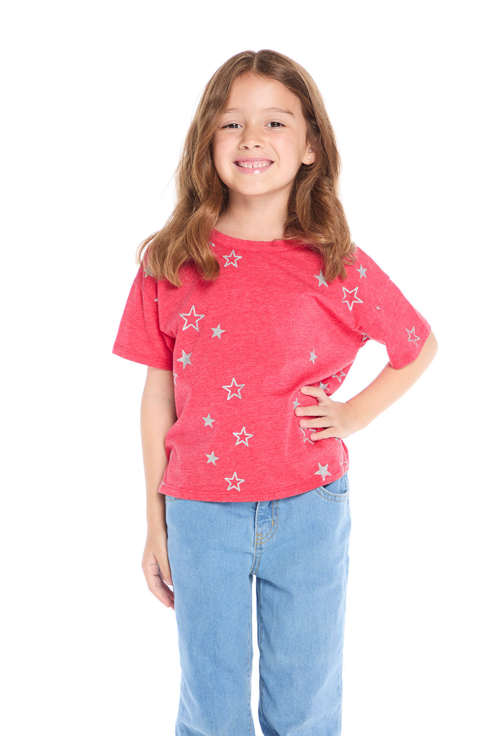 Tossed Crimson Glitter Stars Tee Girls chaserbrand