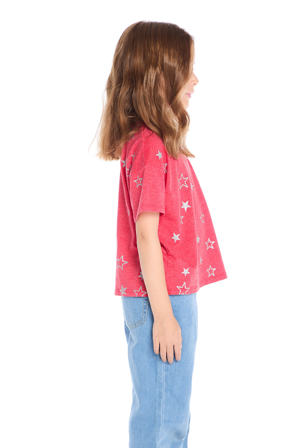 Tossed Crimson Glitter Stars Tee Girls chaserbrand