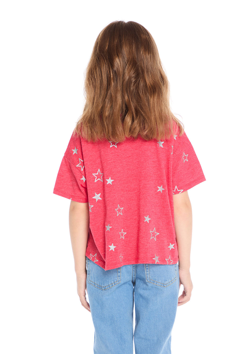 Tossed Crimson Glitter Stars Tee Girls chaserbrand