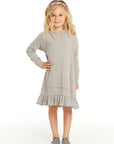 Long Sleeve Gravel Grey Hooded Ruffle Hem Dress GIRLS chaserbrand