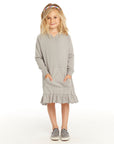 Long Sleeve Gravel Grey Hooded Ruffle Hem Dress GIRLS chaserbrand