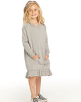 Long Sleeve Gravel Grey Hooded Ruffle Hem Dress GIRLS chaserbrand