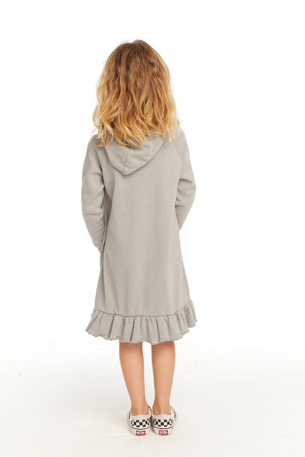 Long Sleeve Gravel Grey Hooded Ruffle Hem Dress GIRLS chaserbrand