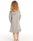 Long Sleeve Gravel Grey Hooded Ruffle Hem Dress GIRLS chaserbrand