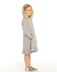 Long Sleeve Gravel Grey Hooded Ruffle Hem Dress GIRLS chaserbrand