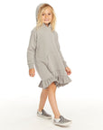 Long Sleeve Gravel Grey Hooded Ruffle Hem Dress GIRLS chaserbrand