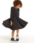 Puff Black Licorice Long Sleeve Dress with Twirl Skirt GIRLS chaserbrand