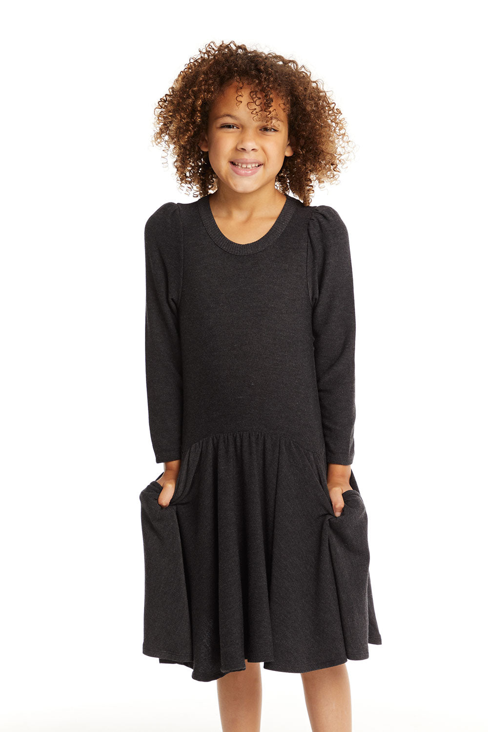 Puff Black Licorice Long Sleeve Dress with Twirl Skirt GIRLS chaserbrand