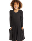 Puff Black Licorice Long Sleeve Dress with Twirl Skirt GIRLS chaserbrand
