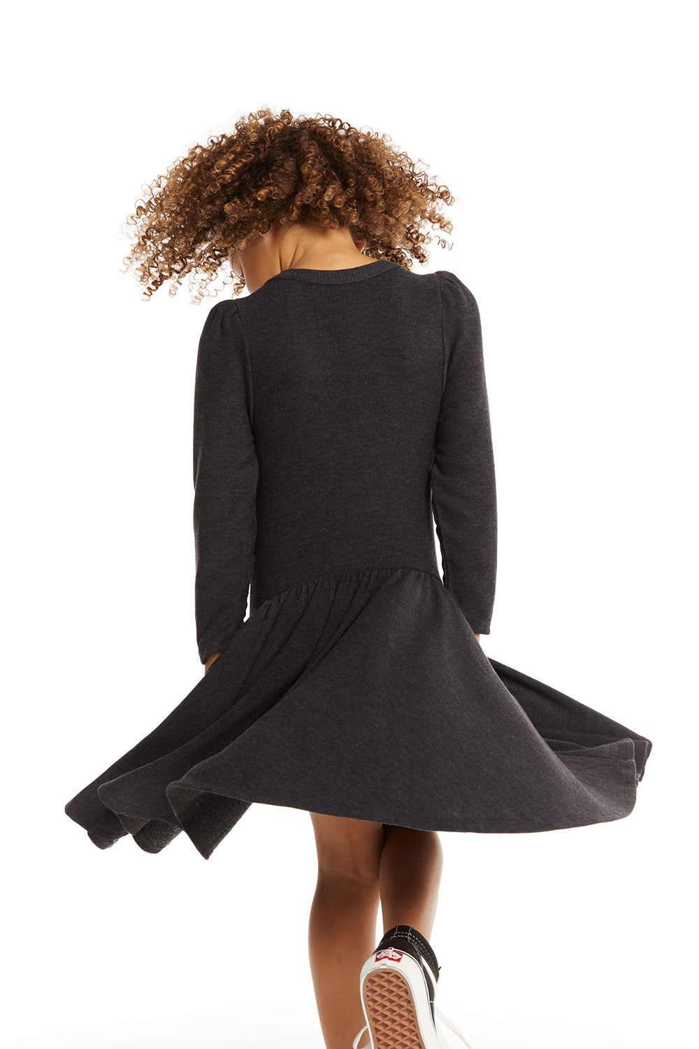 Puff Black Licorice Long Sleeve Dress with Twirl Skirt GIRLS chaserbrand