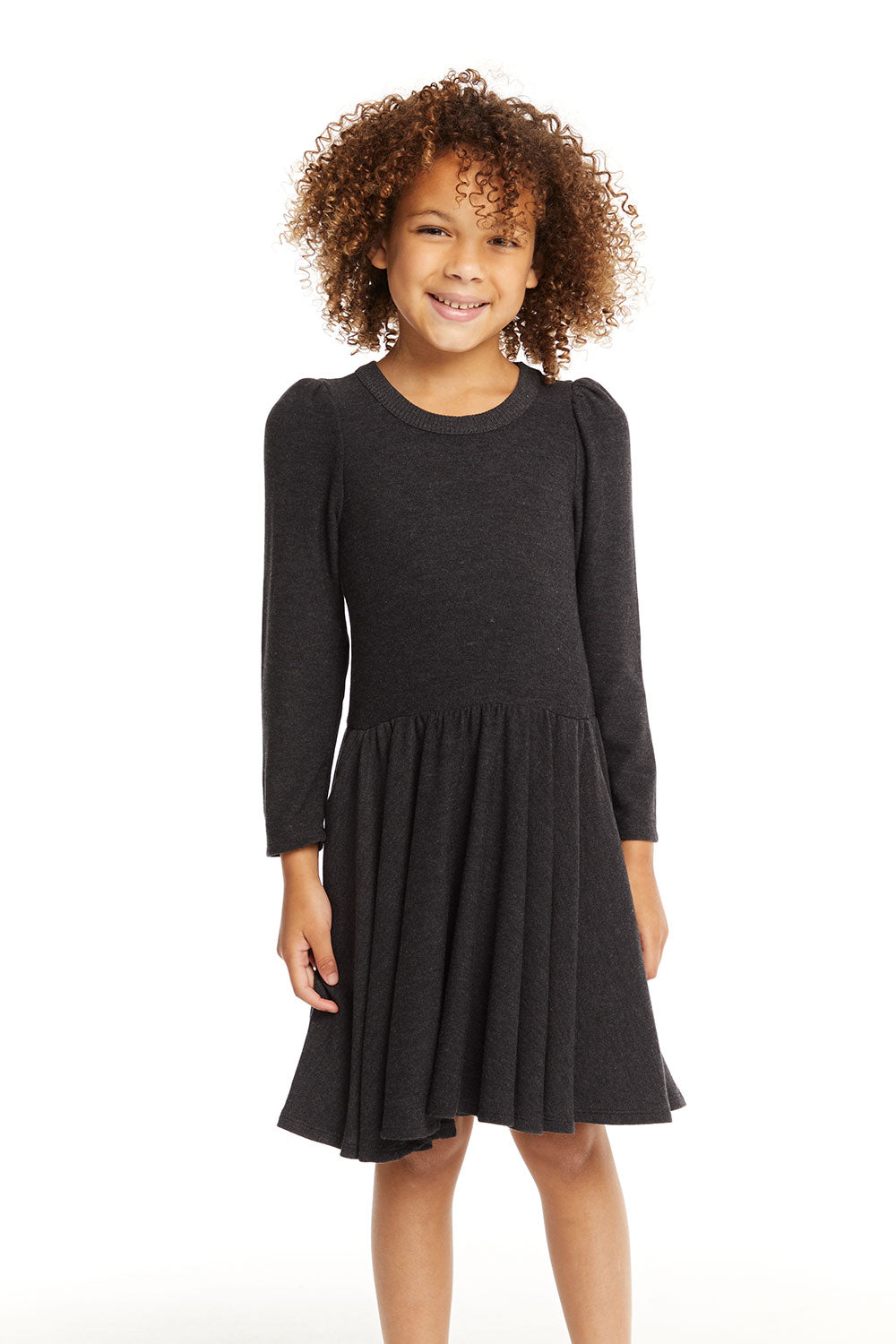 Puff Black Licorice Long Sleeve Dress with Twirl Skirt GIRLS chaserbrand