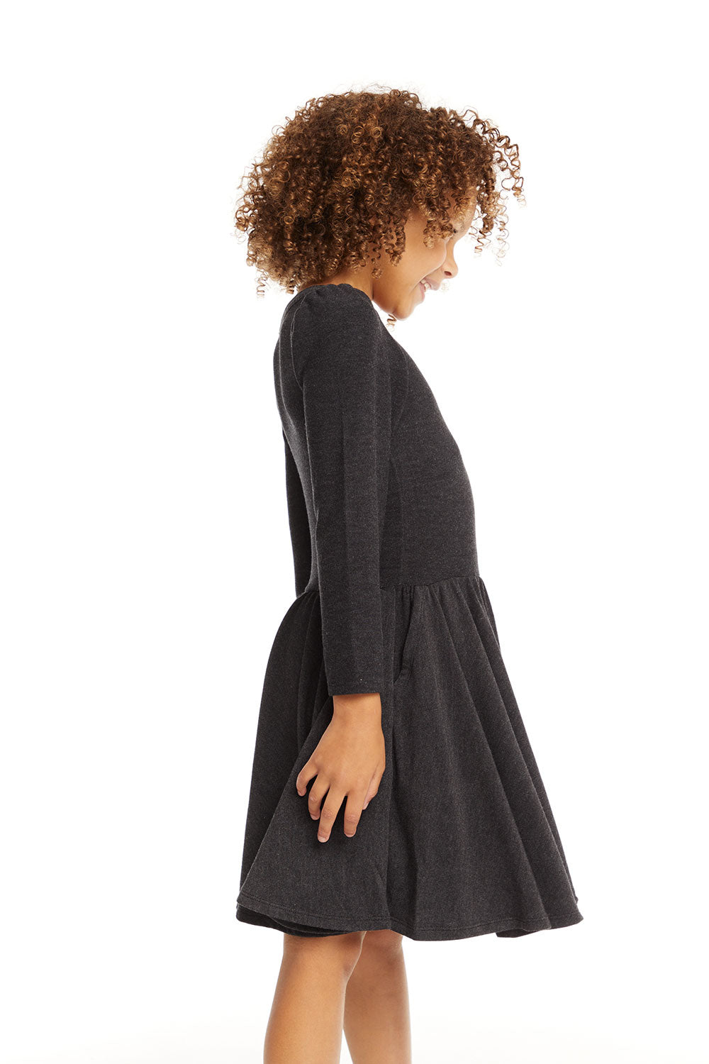 Puff Black Licorice Long Sleeve Dress with Twirl Skirt GIRLS chaserbrand