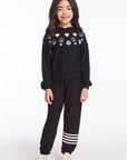 Slim Slouchy True Black Girls Pant with Strappings Girls chaserbrand