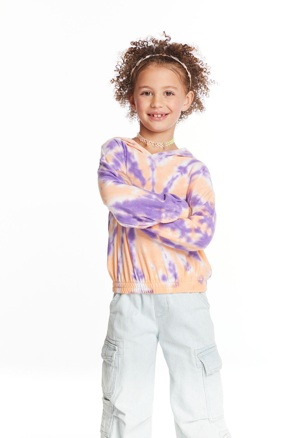 Semi Cropped Peach Lavender Girls Shirred Hoodie Pullover Girls chaserbrand