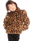 Girl wearing Chaser’s Puff Sleeve Leopard Love Jacket on a white background