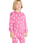 Semi Cropped Shirred Pink Lightning Hoodie Pullover Girls chaserbrand