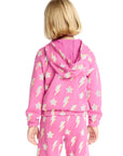 Semi Cropped Shirred Pink Lightning Hoodie Pullover Girls chaserbrand