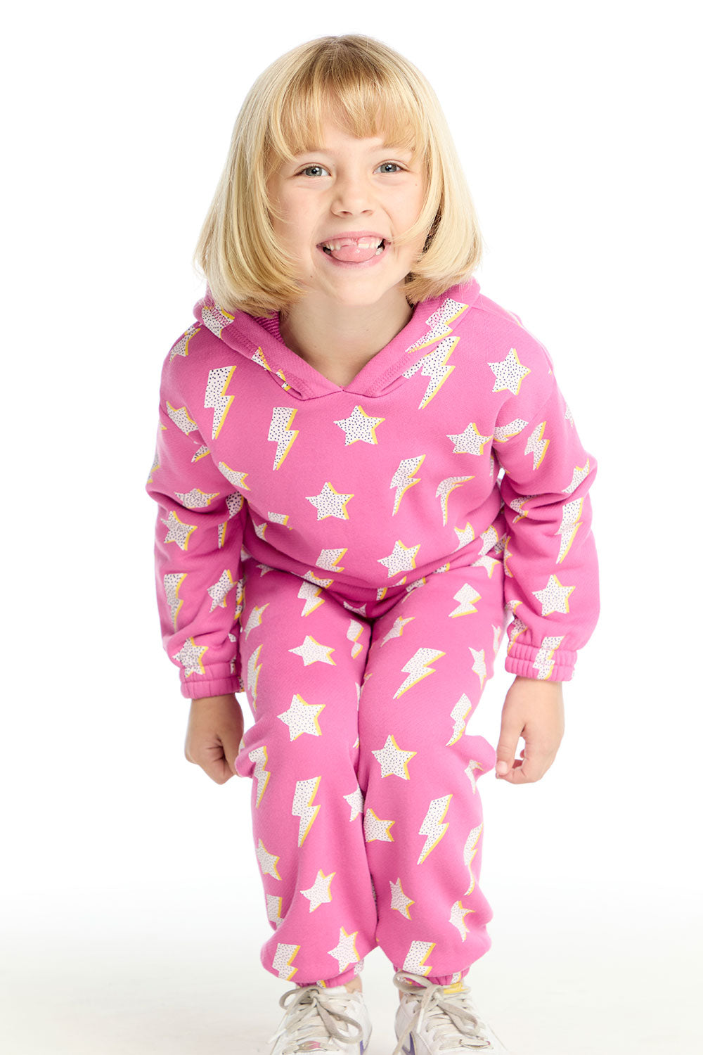 Semi Cropped Shirred Pink Lightning Hoodie Pullover Girls chaserbrand