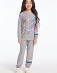 Slim Slouchy Heather Grey Girls Pant with Strappings Girls chaserbrand