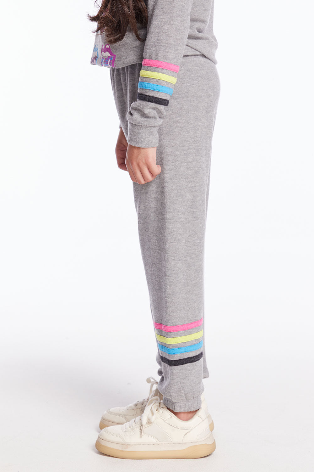 Slim Slouchy Heather Grey Girls Pant with Strappings Girls chaserbrand