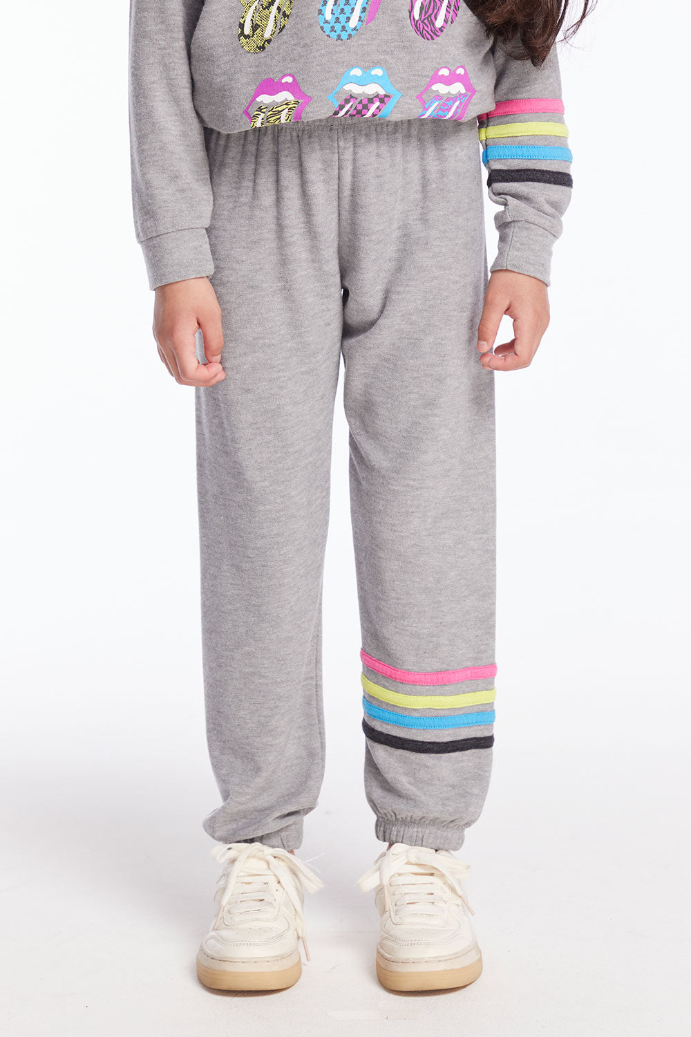 Slim Slouchy Heather Grey Girls Pant with Strappings Girls chaserbrand
