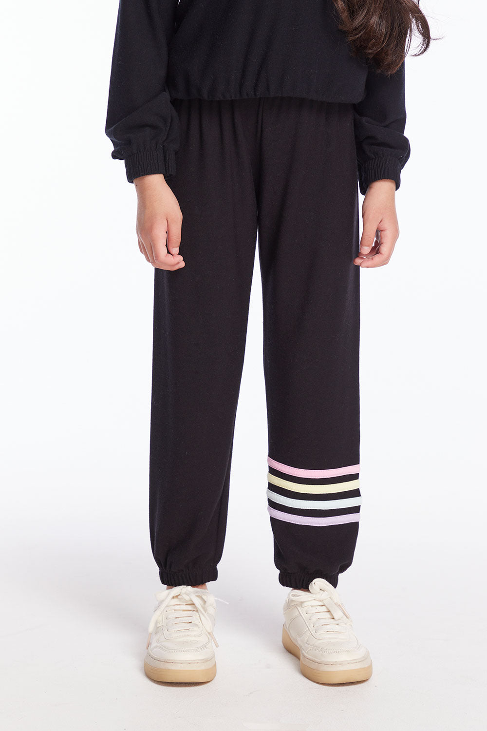 Slim Slouchy True Black Girls Pant with Strappings Girls chaserbrand
