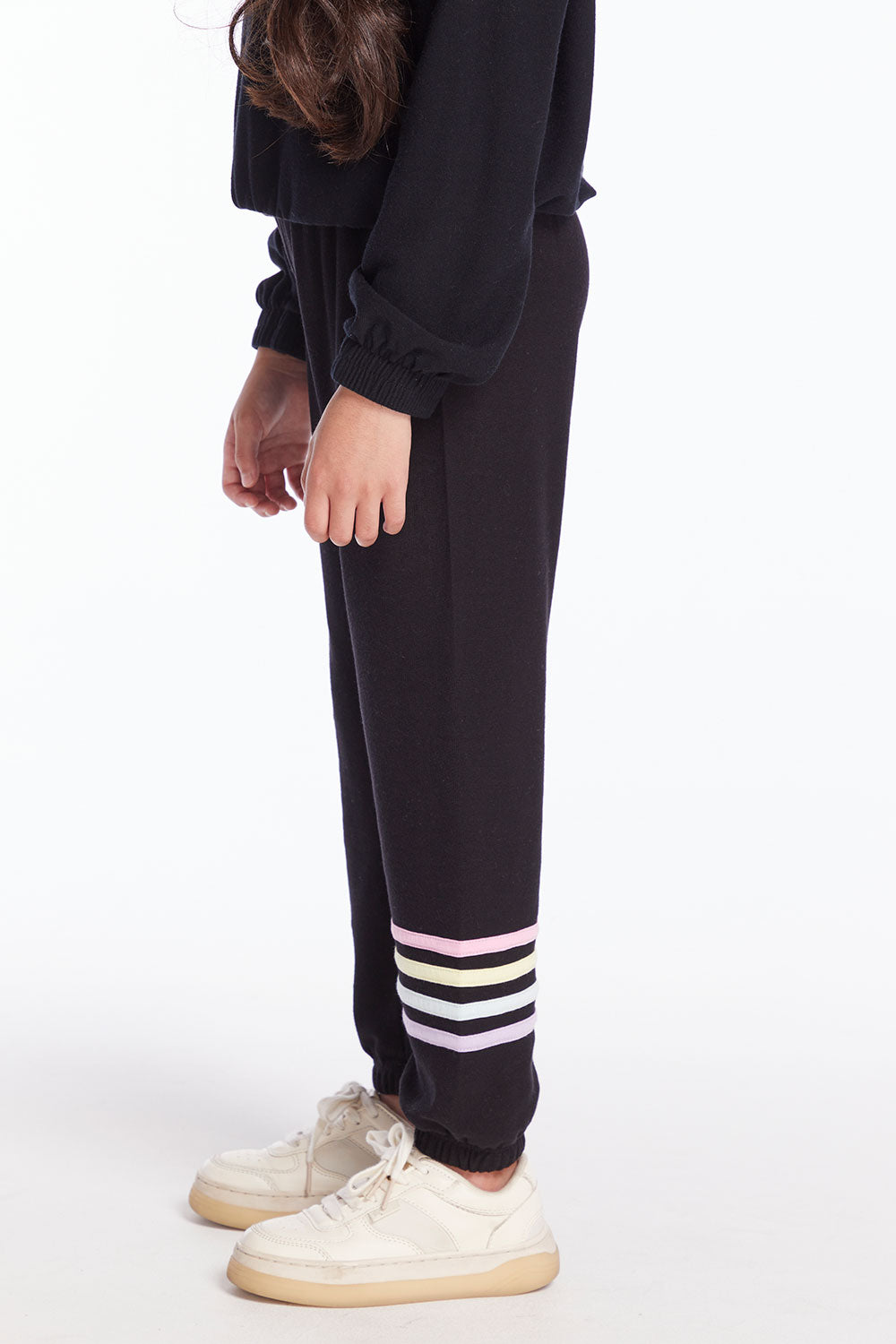 Slim Slouchy True Black Girls Pant with Strappings Girls chaserbrand