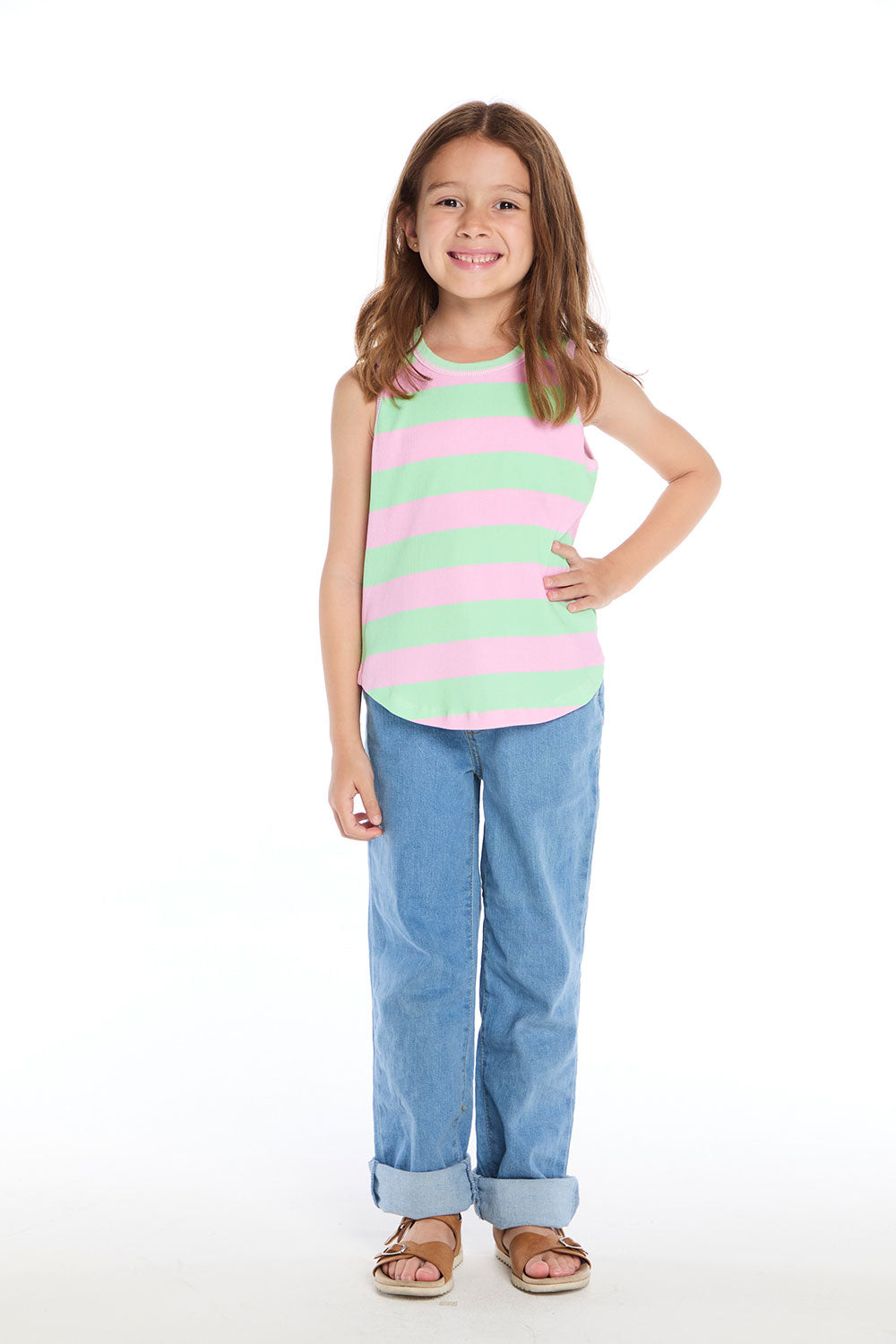 Pinky Aloe Stripe Shirttail Muscle Tee Girls chaserbrand