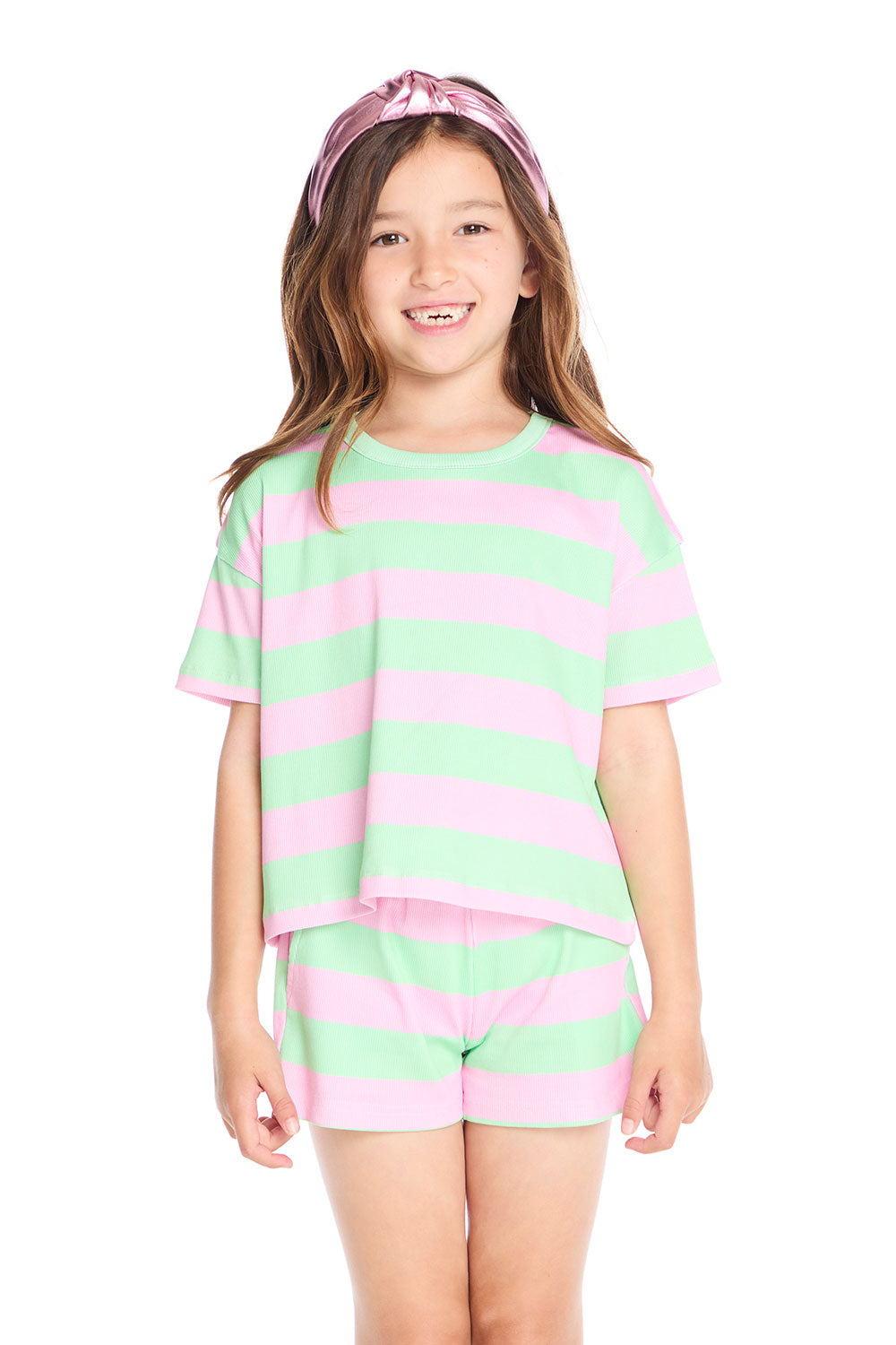 Pinky Aloe Stripe Devin Tee Girls chaserbrand
