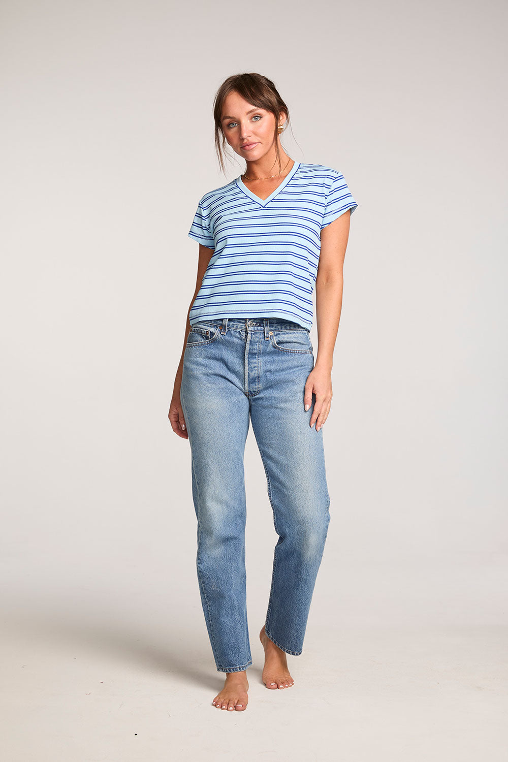 Gator Amalfi Blue Stripe V Neck Tee WOMENS chaserbrand