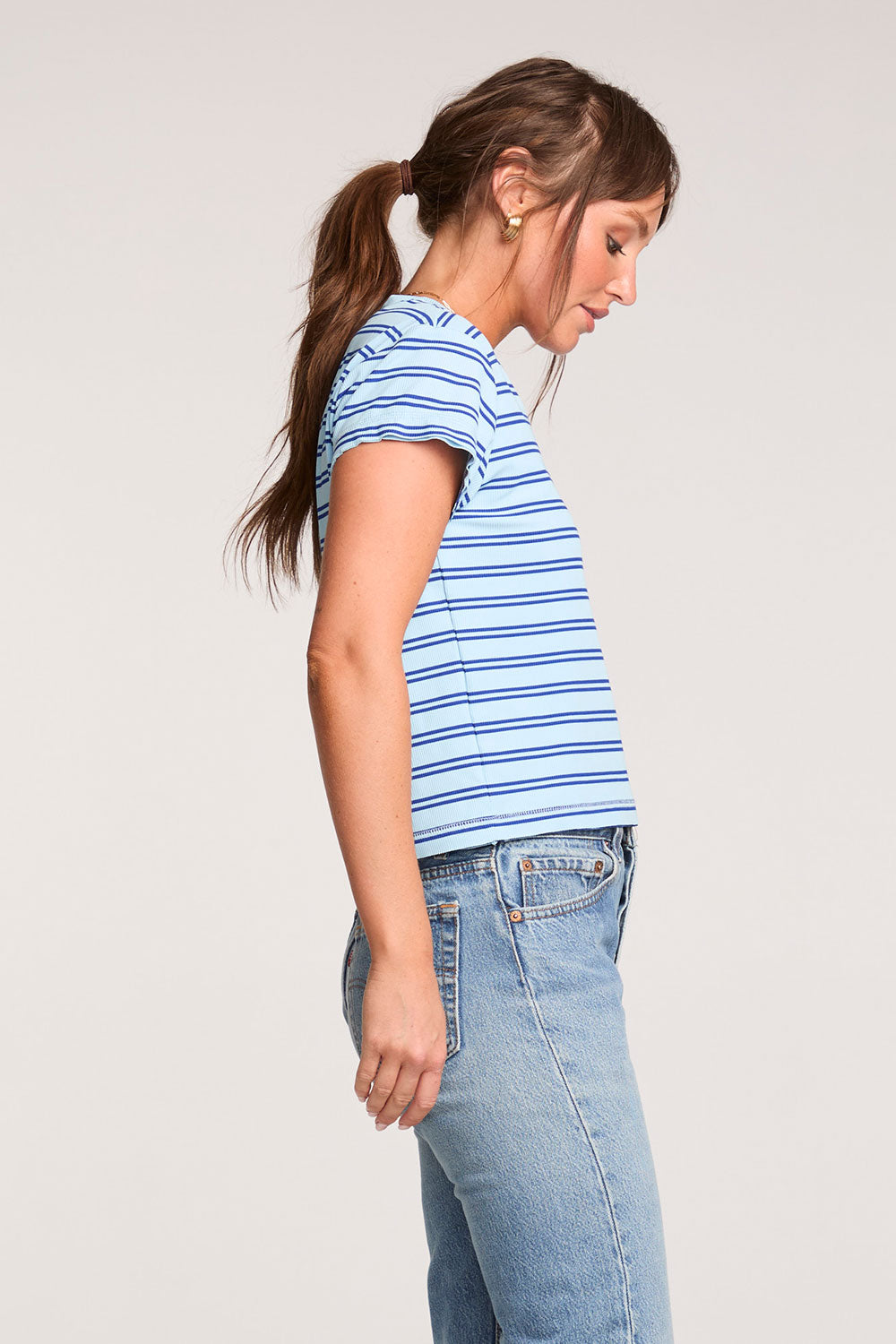 Gator Amalfi Blue Stripe V Neck Tee WOMENS chaserbrand