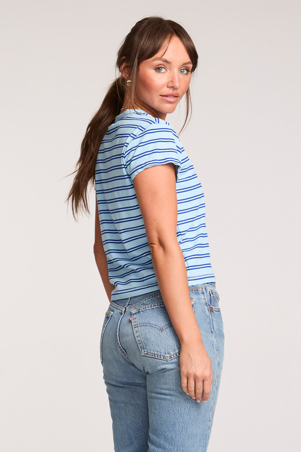 Gator Amalfi Blue Stripe V Neck Tee WOMENS chaserbrand