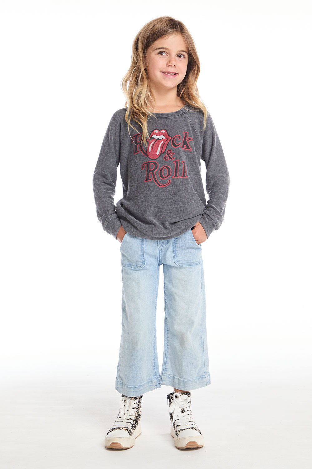 Rolling Stones Rock & Roll Logo Girls Raglan Pullover GIRLS chaserbrand