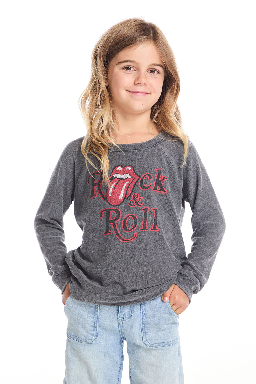 Rolling Stones Rock & Roll Logo Girls Raglan Pullover GIRLS chaserbrand